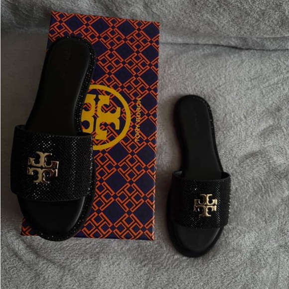 Tory Burch Black Sparkle Slides - Picture 1 of 5